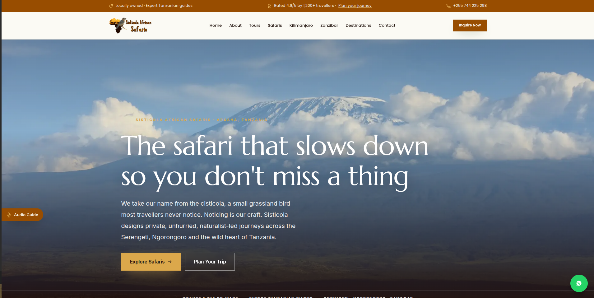 Sisticola African Safaris website screenshot